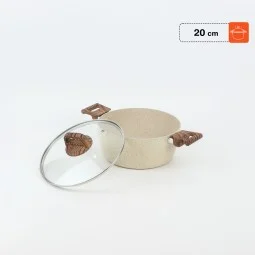 قدر جرانيت بمقبض خشبي بغطاء زجاجي لون بيج - مقاس 20 سم 2S1A400183