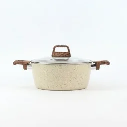 Granite saucepan with wooden handle and glass lid, Lonbeige - 24 cm 2S1A400185