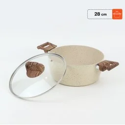 Granite saucepan with wooden handle and glass lid, Lonbeige - 28 cm 2S1A400187