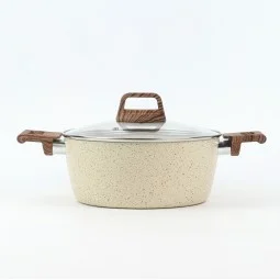 Granite saucepan with wooden handle and glass lid, Lonbeige - 28 cm 2S1A400187