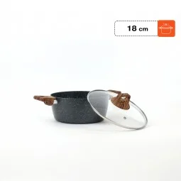 Granite saucepan with wooden handle and black glass lid - 18 cm size 2S1A400188