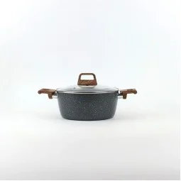 Granite saucepan with wooden handle and black glass lid - 18 cm size 2S1A400188