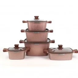 Granite cookware set with wooden handles - 10 pieces