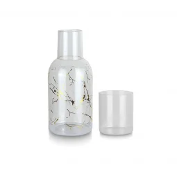 Glass juice bottle set + cup - transparent and gold - 1 liter