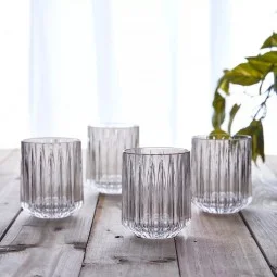 Set of striped glass juice cups - transparent - 6 pieces/10x8 cm