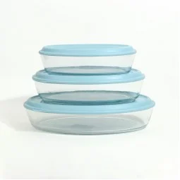Oval Glass Tray Set with Plastic Lids - 3 Pieces - 2M1GG900065