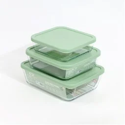 طقم صواني زجاج بغطاء بلاستيك مربع - 3 قطع - 2M1MM200420