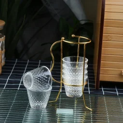 Coffee cup set with a golden stand - 7 pieces