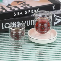 Elegant coffee and tea cup set - transparent with gray lines - 18 pieces