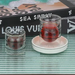Elegant Coffee and Tea Cup Set - Transparent with Black Stripes - 18 Pieces