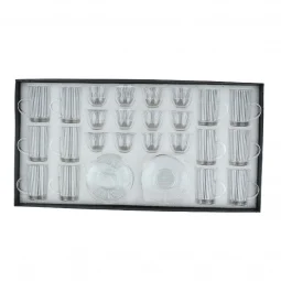 Transparent coffee and tea cup set with white stripes - 36 pieces