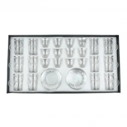 Silver transparent coffee and tea cup set - 36 pieces