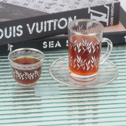 Silver transparent coffee and tea cup set - 36 pieces