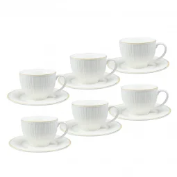 Ceramic Cappuccino Cup Set - Striped - 12 Pieces