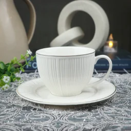Ceramic Cappuccino Cup Set - Striped - 12 Pieces