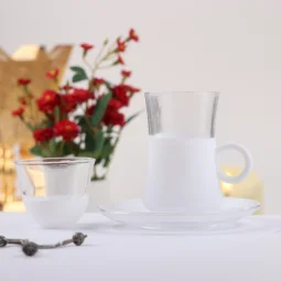 A set of coffee and tea cups - transparent white - 36 pieces