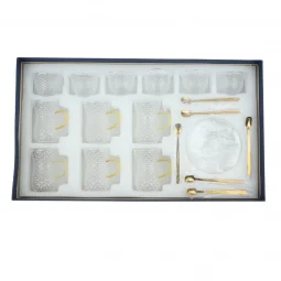 Elegant Tea and Coffee Cup Set - Transparent - 24 Pieces